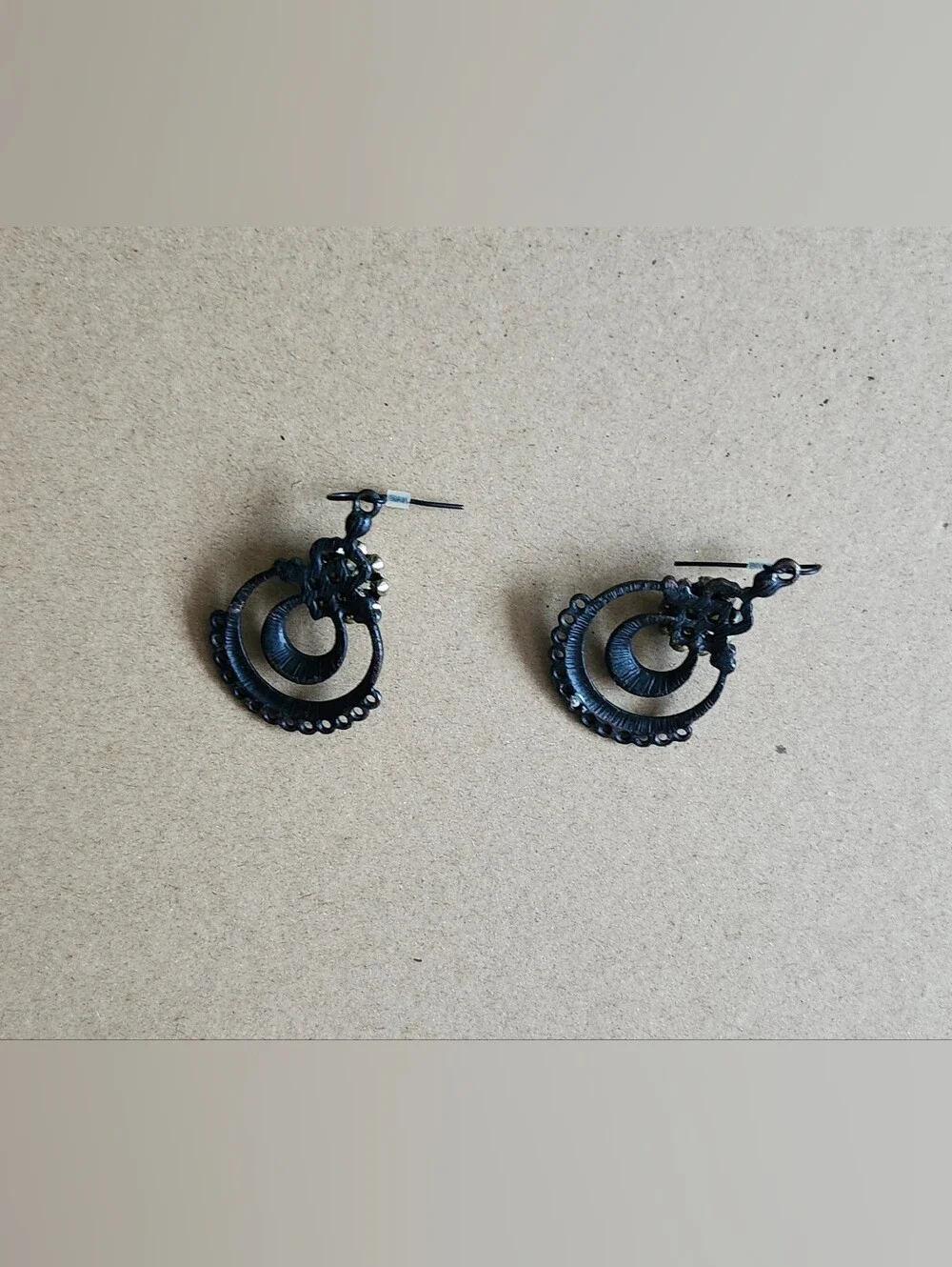 Black Filigree Hoop Earrings with Cream Rose and Crystal Accents